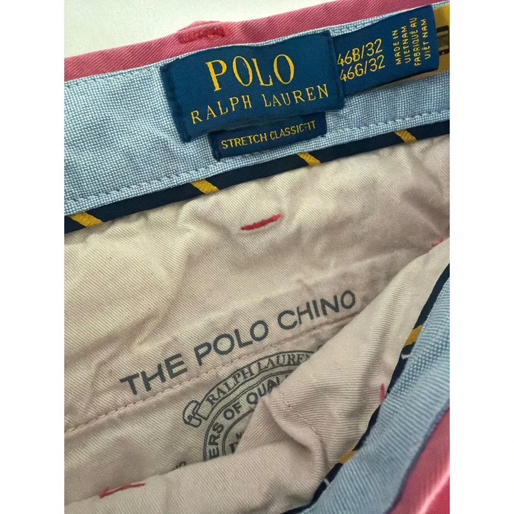 Polo Ralph Lauren Mens Pink Stretch Classic Fit Chino Pants 46x32 Trousers